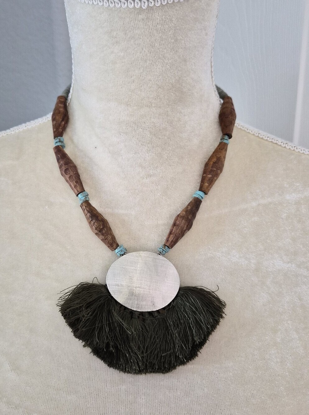 Noonday Collection Olive Tassel Mixed Bead Statement Necklace